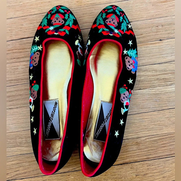 Mootsies Tootsies Black Christmas Holiday Winter Teddy Bear Slip On Flats | 7.5 - Picture 4 of 7